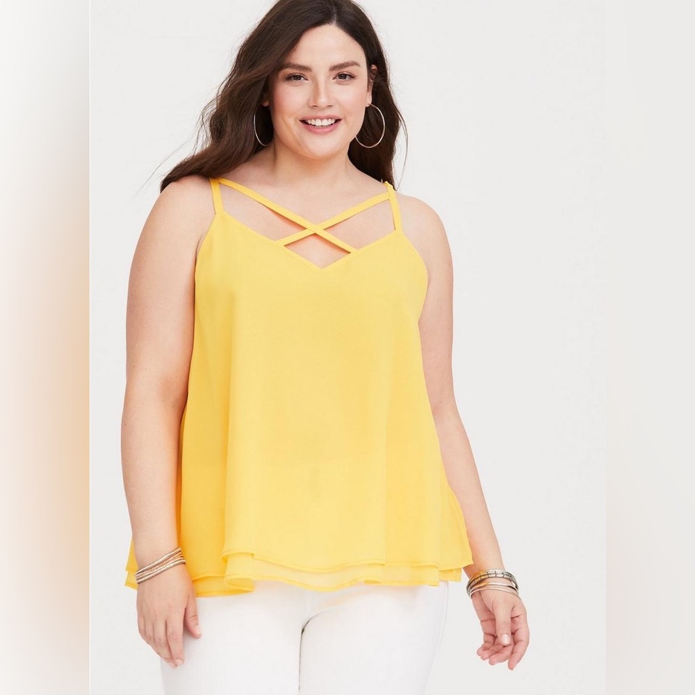 Torrid size 2 yellow criss cross strap double layer chiffon top